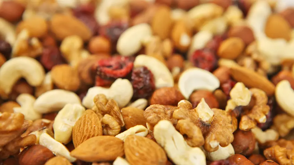 A mix of nuts and dried fruit.