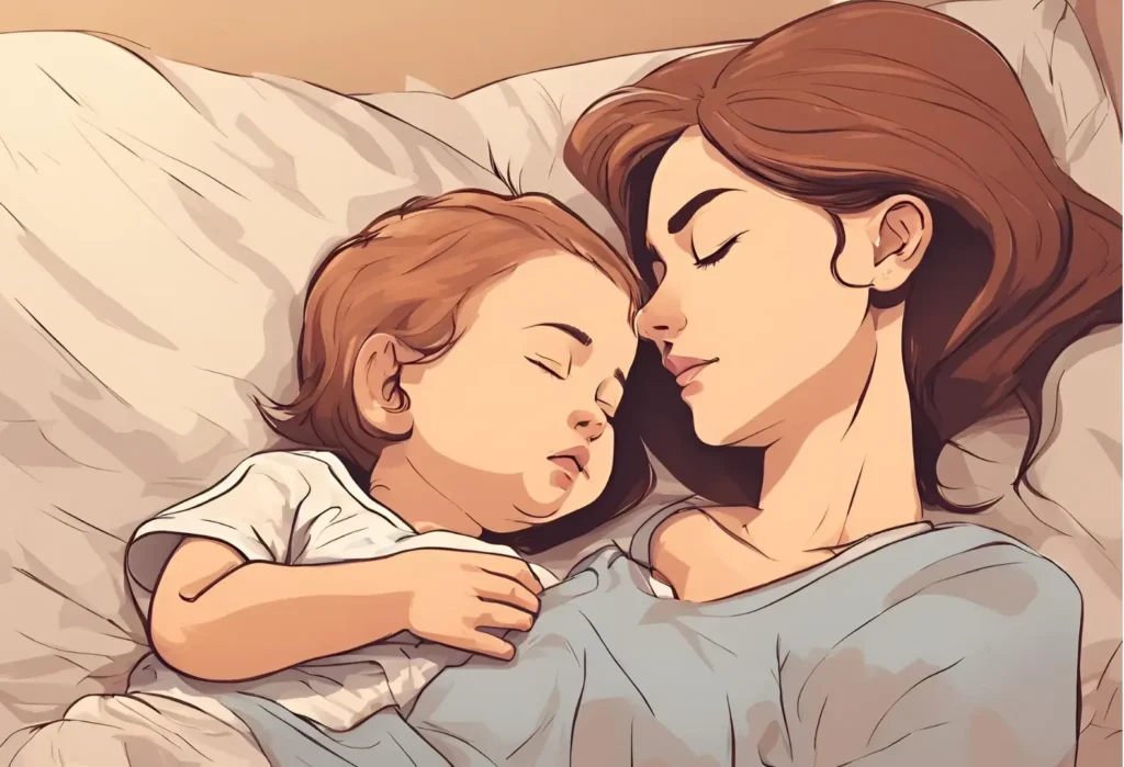 a woman and a baby sleeping